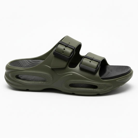 Smoothlite Dual-Tone Cushioned Slippers for men in Olive & Black, image 2