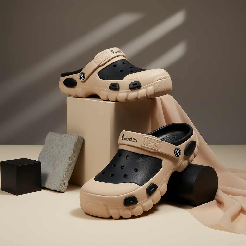 Smoothlite Dual-Tone Chunky Comfort Clogs for men in Beige & Black, image 6