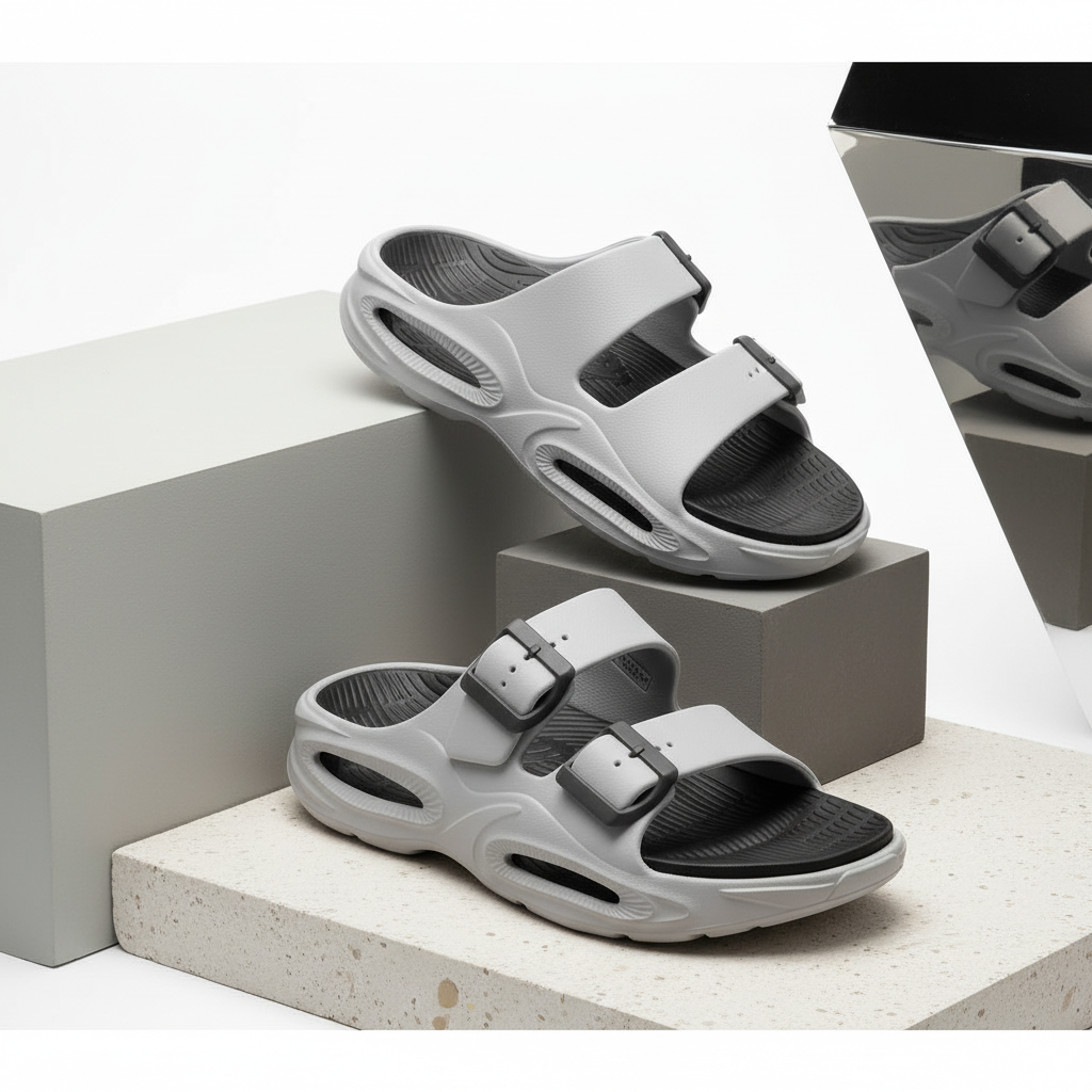 Smoothlite Dual-Tone Cushioned Slippers for men in Light Grey & Dark Grey, image 6