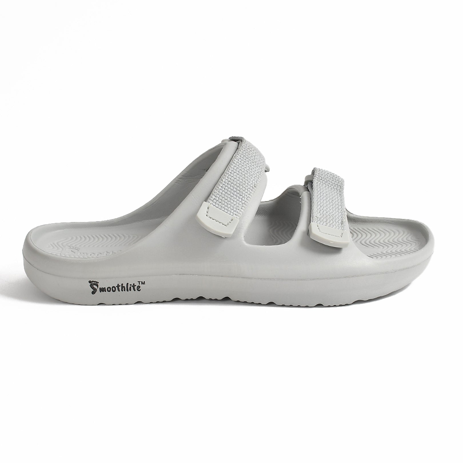 Smoothlite Adjustable Velcro Comfort Slides for men in Light Grey, image 2