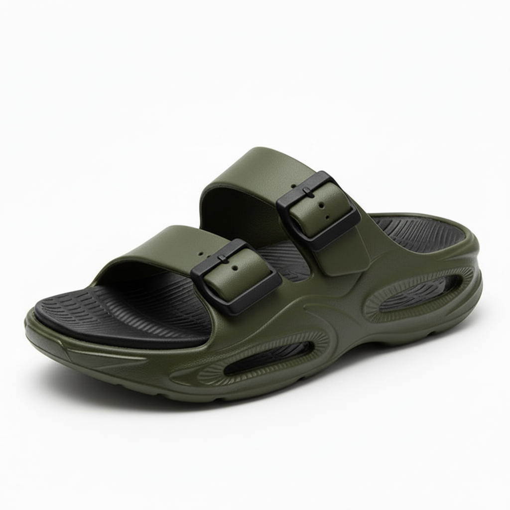 Smoothlite Dual-Tone Cushioned Slippers for men in Olive & Black, image 1