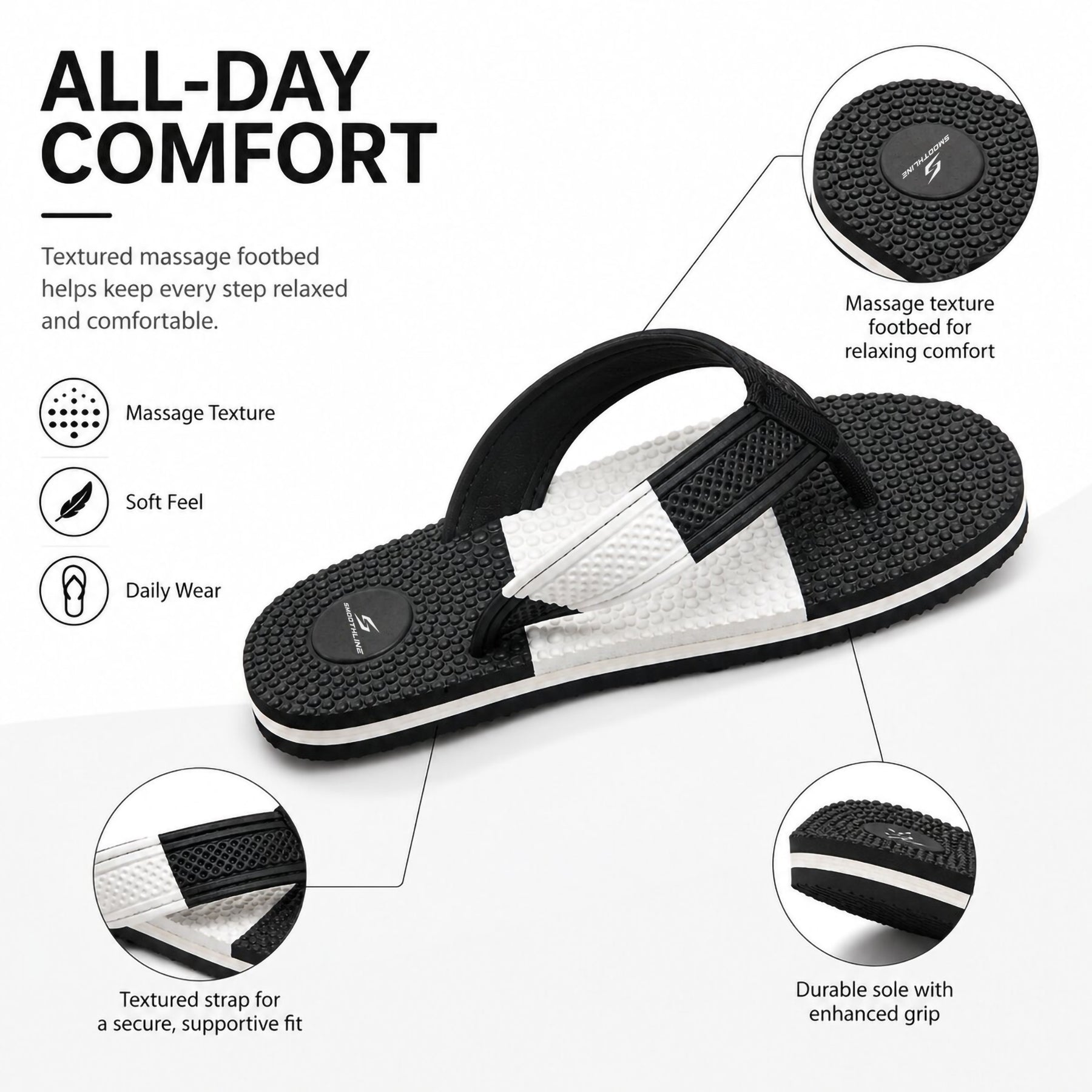 Smoothline Foot Support Massage Flip-Flops for Men