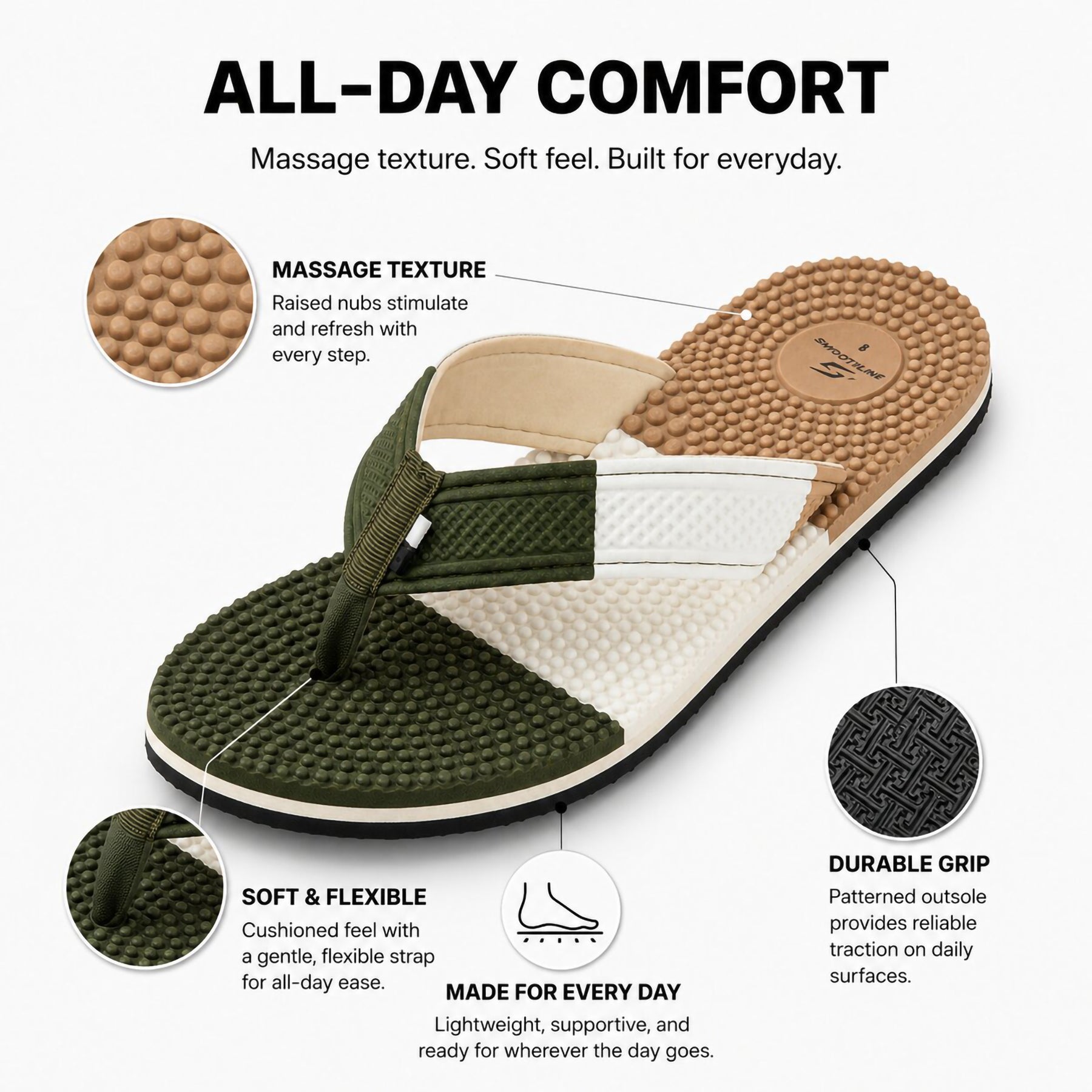 Smoothline Foot Support Massage Flip-Flops for Men