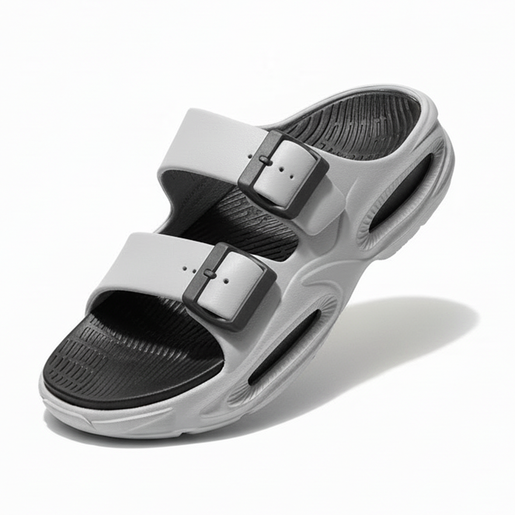 Smoothlite Dual-Tone Cushioned Slippers for men in Light Grey & Dark Grey, image 3