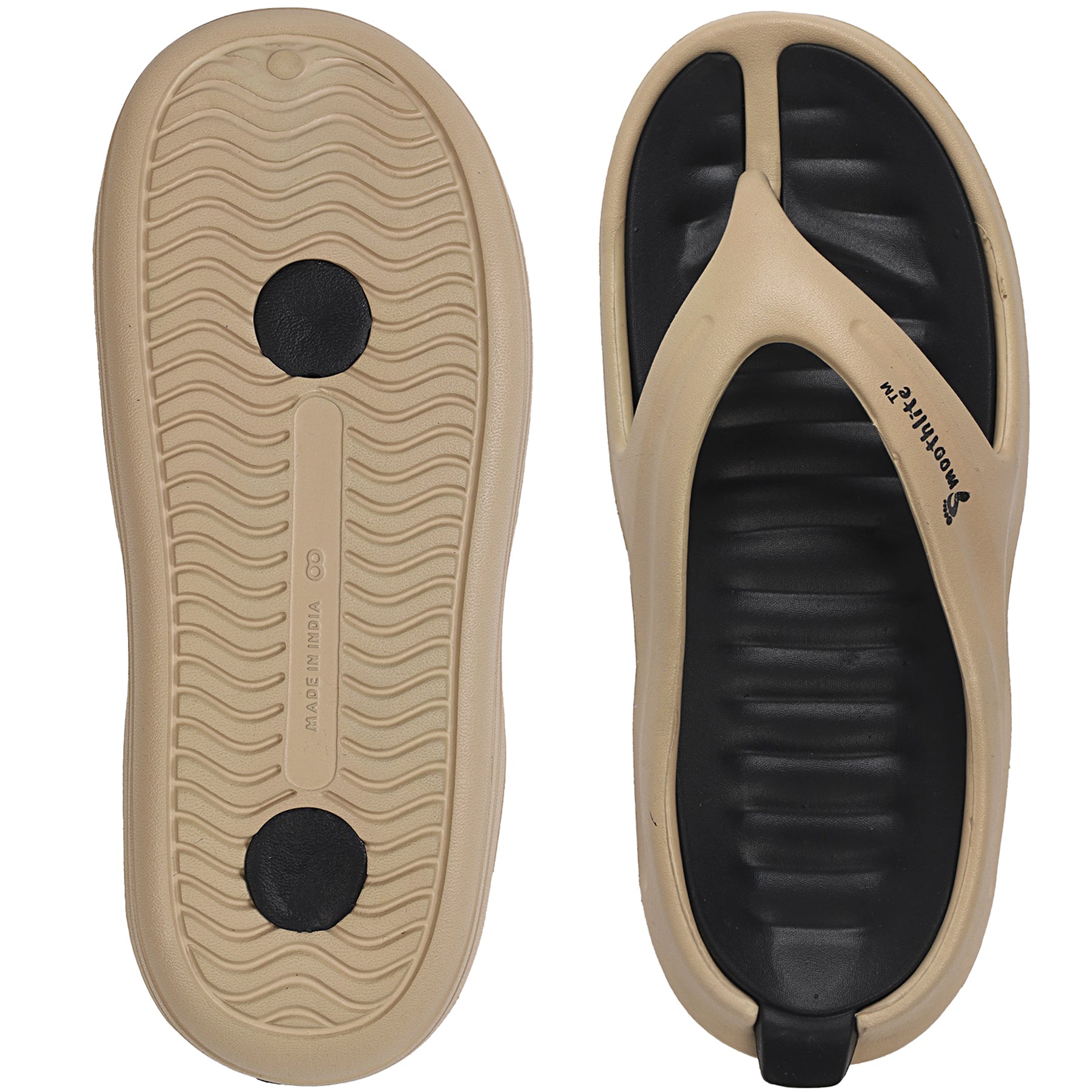 Smoothlite Dual-Tone Slides with Removable Footbed for men in Beige & Black, image 3