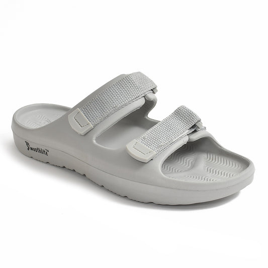 Smoothlite Adjustable Velcro Comfort Slides for men in Light Grey, image 1