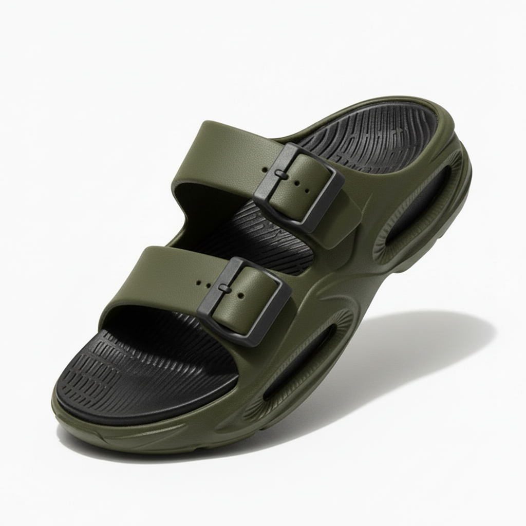 Smoothlite Dual-Tone Cushioned Slippers for men in Olive & Black, image 4
