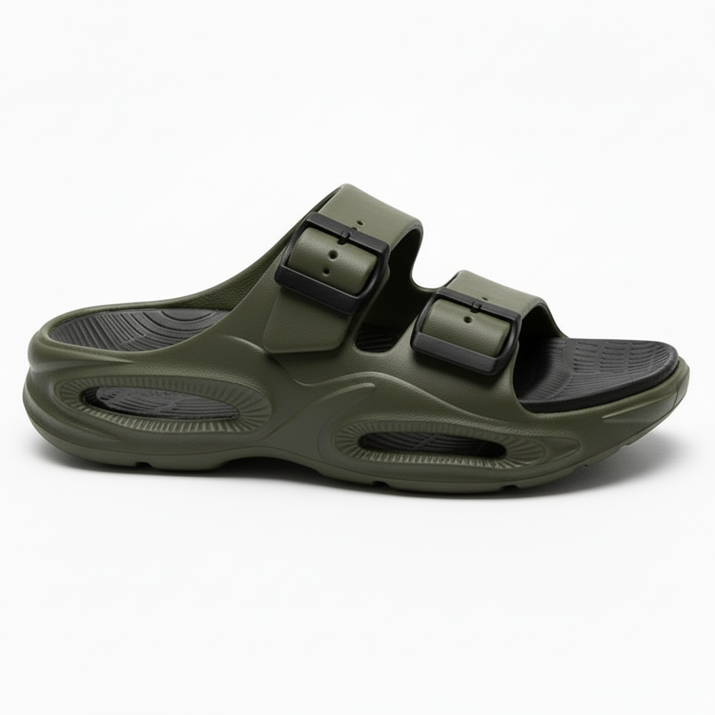 Smoothlite Dual-Tone Cushioned Slippers for men in Olive & Black, image 2