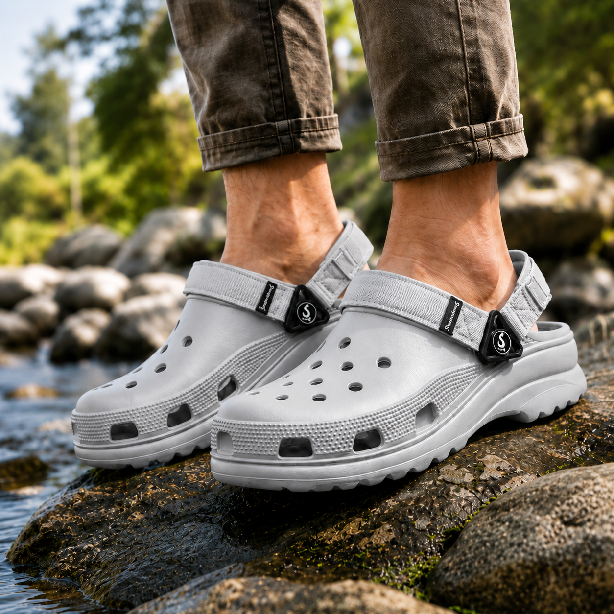 Smoothlite Ultra-Chunky Adjustable Clogs for men in Light Grey, image 5