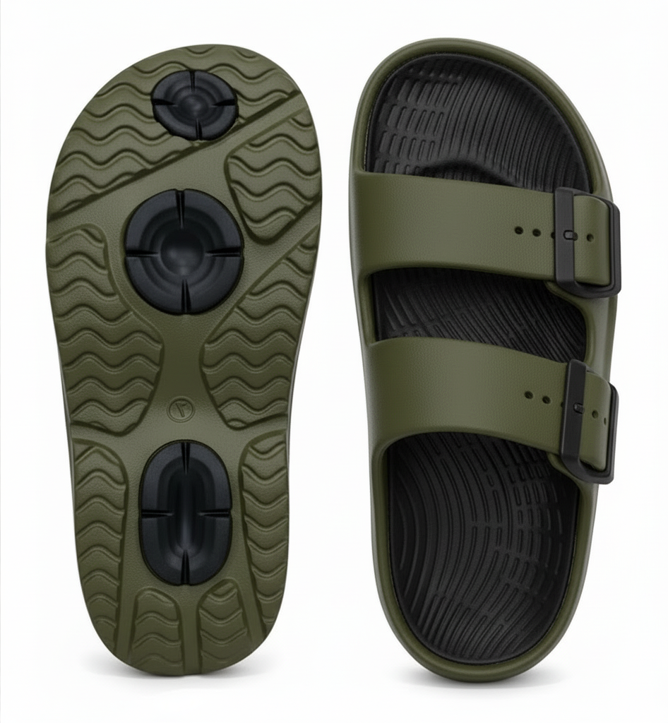 Smoothlite Dual-Tone Cushioned Slippers for men in Olive & Black, image 3