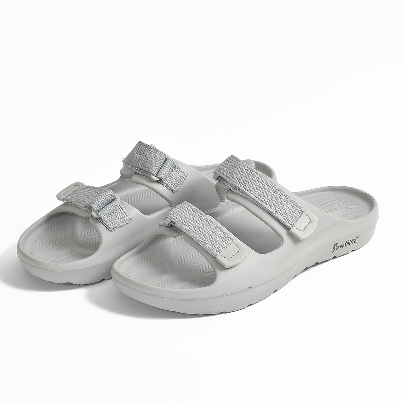 Smoothlite Adjustable Velcro Comfort Slides for men in Light Grey, image 4