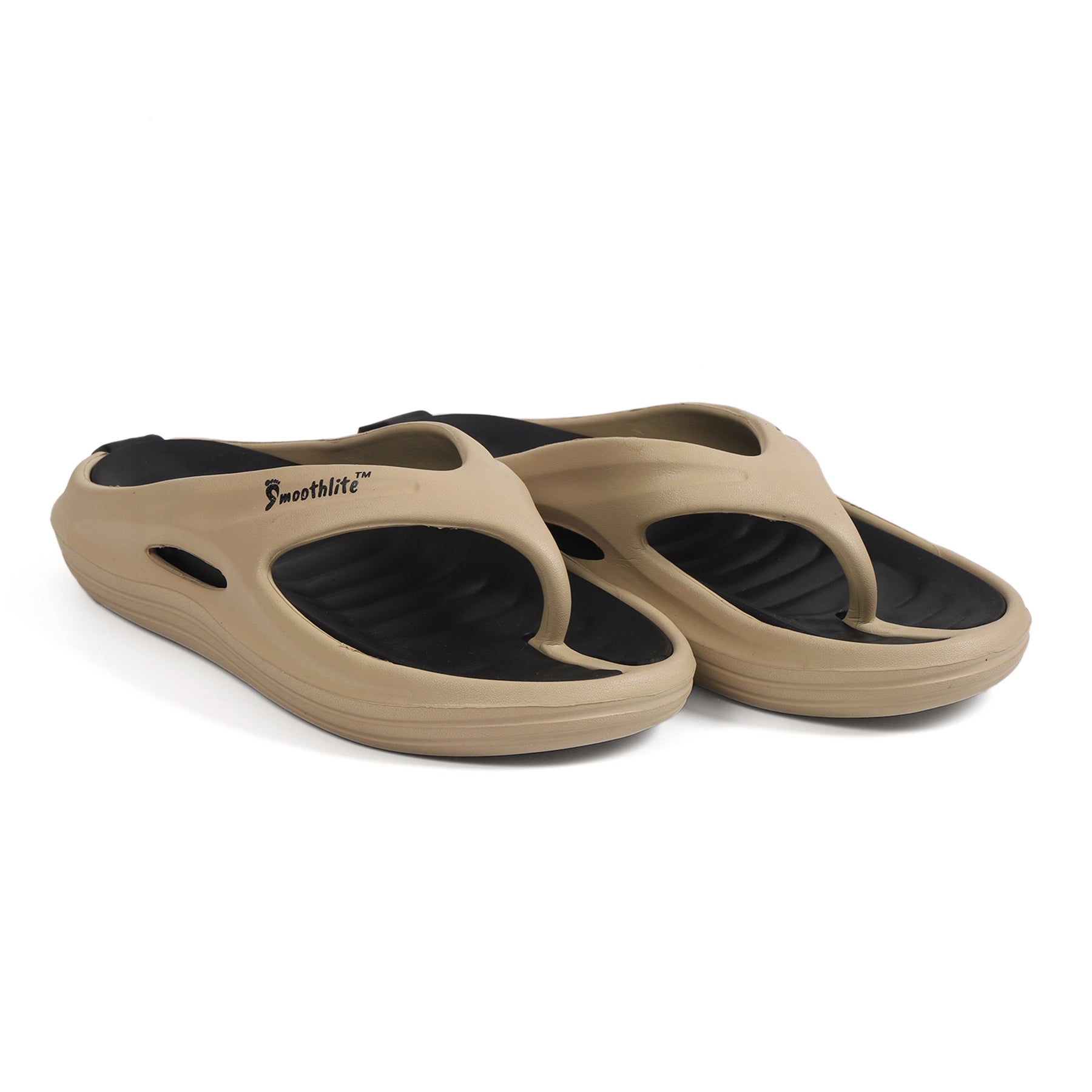Smoothlite Dual-Tone Slides with Removable Footbed for men in Beige & Black, image 6