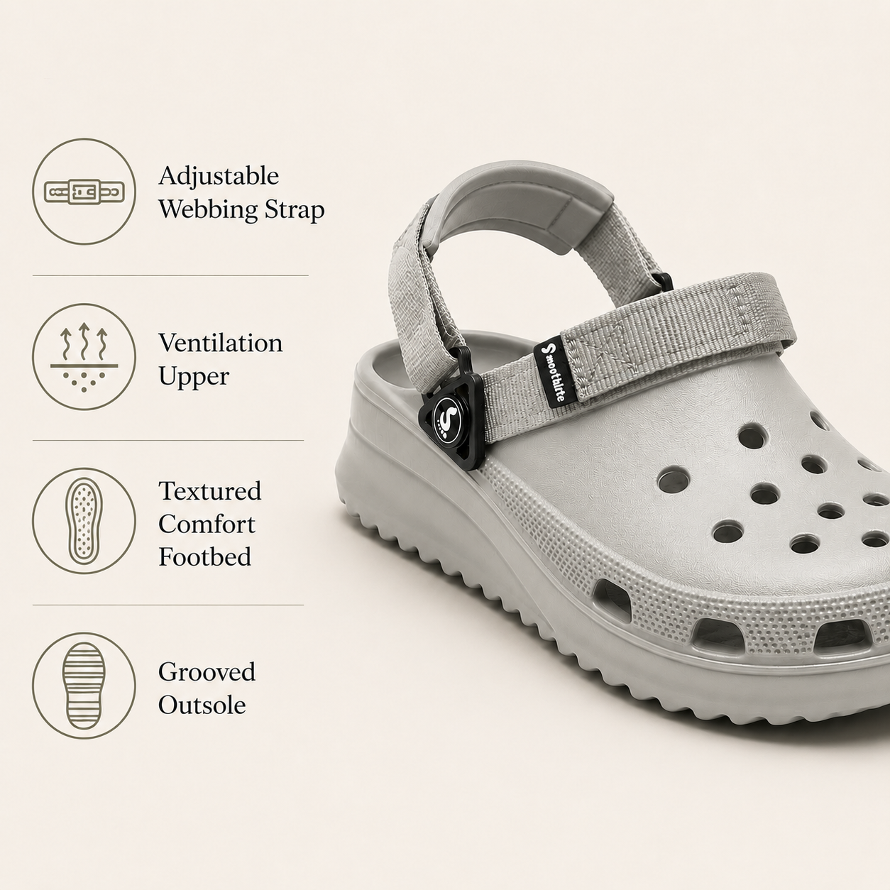 Smoothlite Ultra-Chunky Adjustable Clogs for men in Light Grey, image 6
