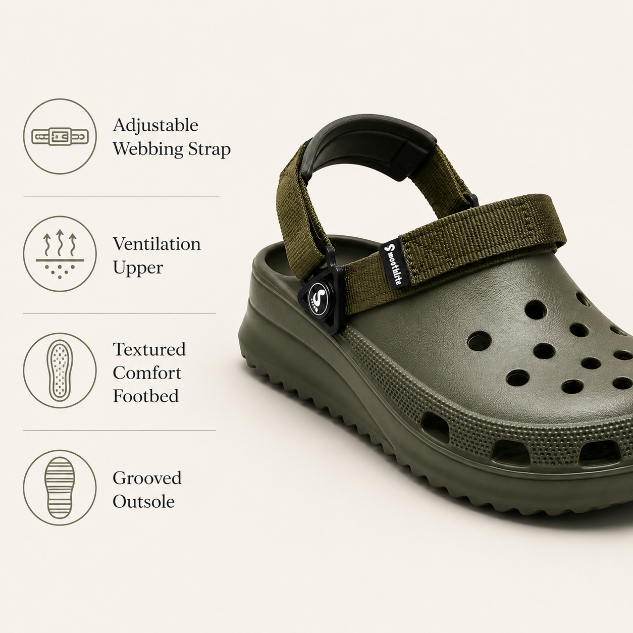 Smoothlite Ultra-Chunky Adjustable Clogs for men in Olive Green, image 5