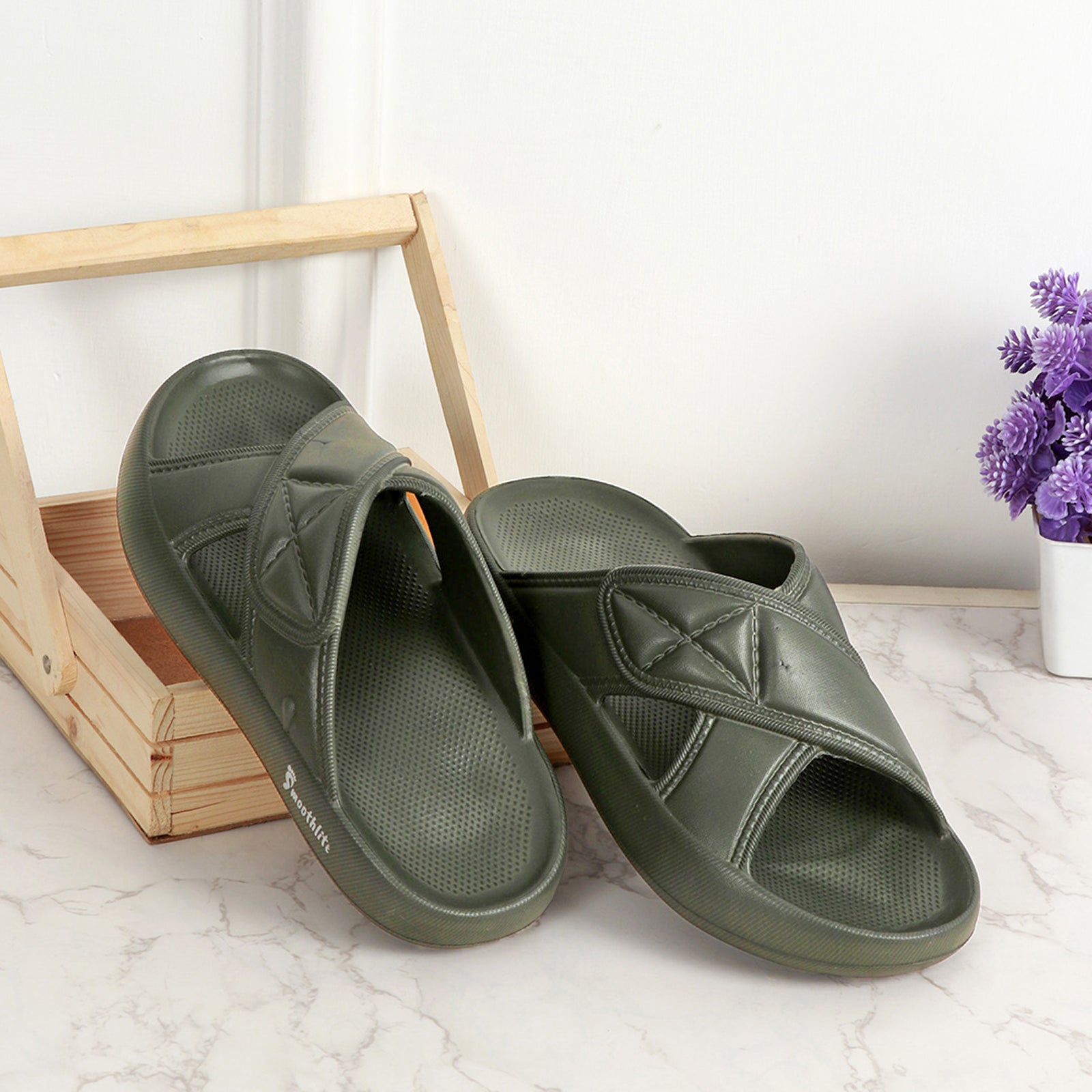 Smoothlite Cross-Strap Comfort Slides for men in Olive, image 7