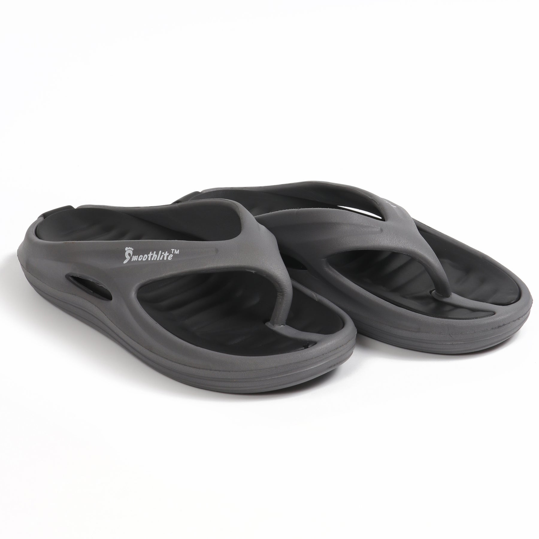 Smoothlite Dual-Tone Slides with Removable Footbed for men in Dark Grey & Black, image 3