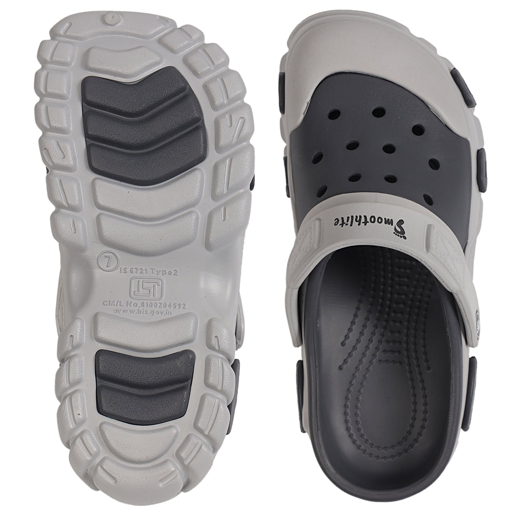 Smoothlite Dual-Tone Chunky Comfort Clogs for men in Dark Grey & Light Grey, image 5