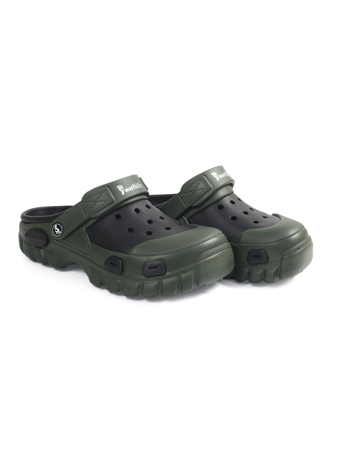Smoothlite Dual-Tone Chunky Comfort Clogs for men in Olive & Black, image 6