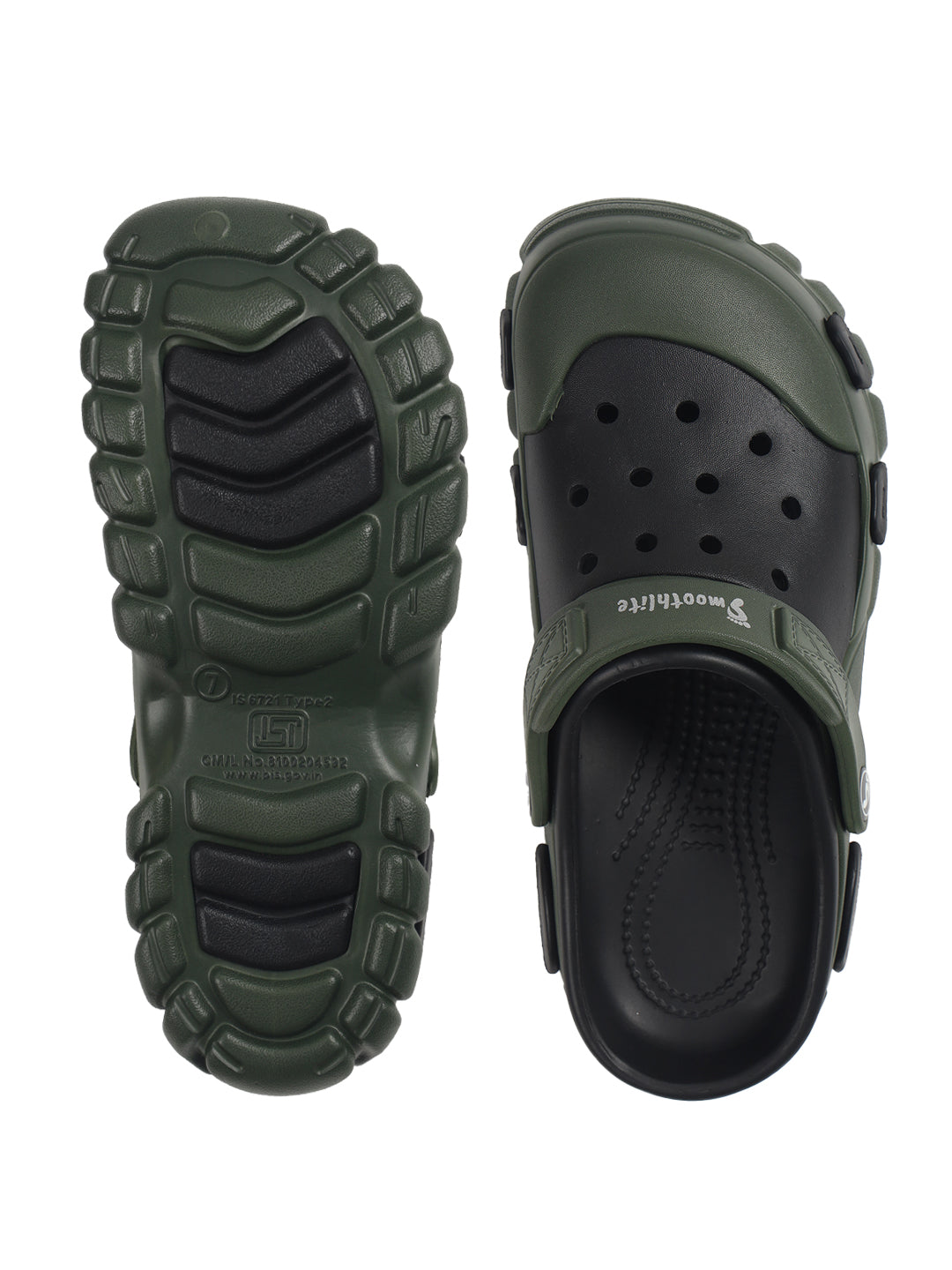Smoothlite Dual-Tone Chunky Comfort Clogs for men in Olive & Black, image 3