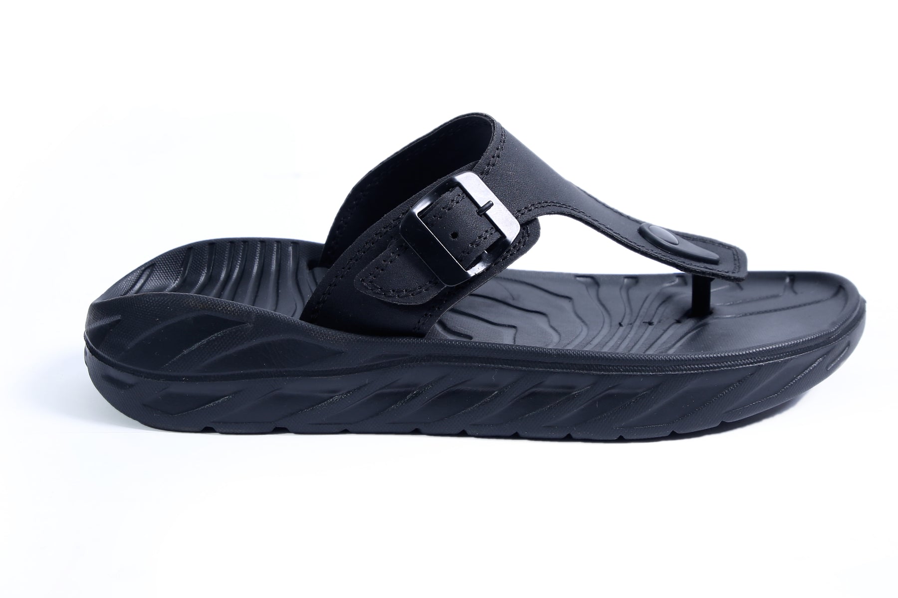 Smoothlite Faux-Leather Strap Comfort Slides for men in Black, image 2