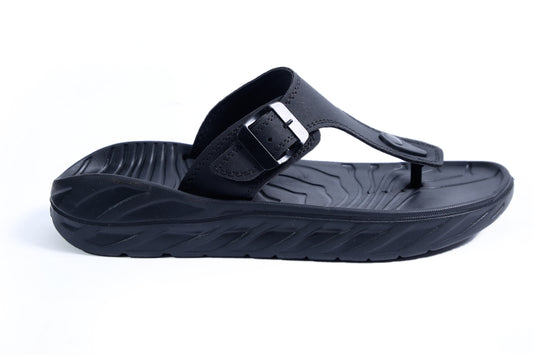 Smoothlite Faux-Leather Strap Comfort Slides for men in Black, image 2