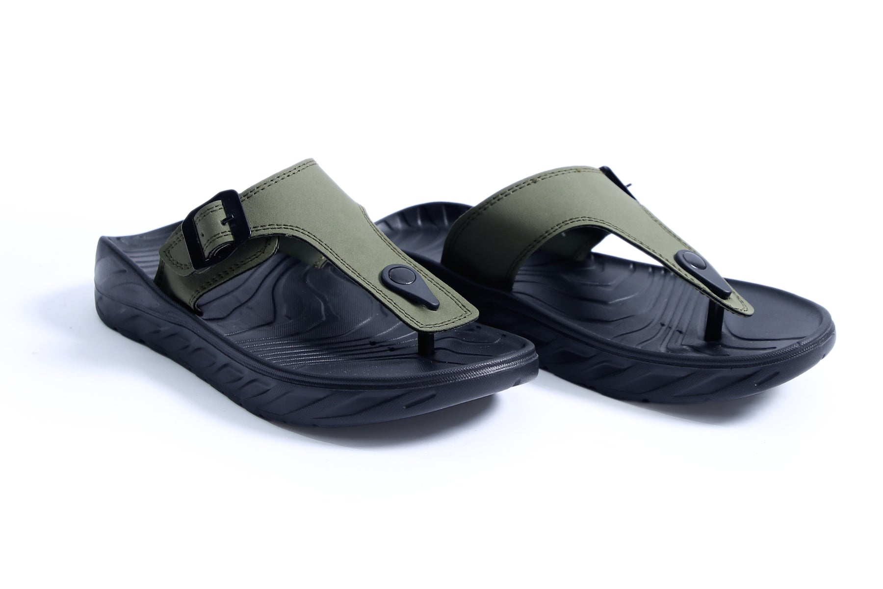 Smoothlite Faux-Leather Strap Comfort Slides for men in Olive, image 4