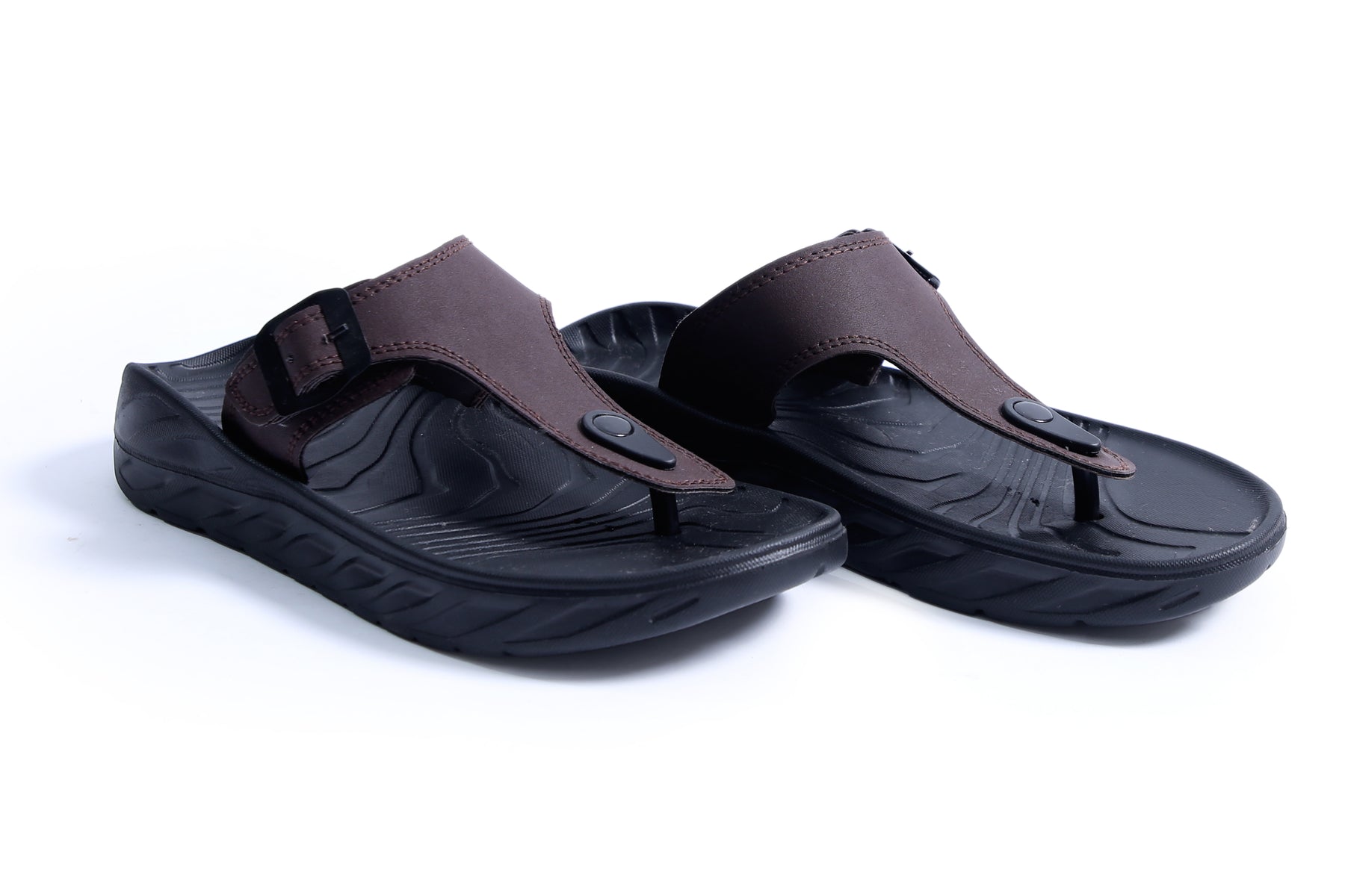 Smoothlite Faux-Leather Strap Comfort Slides for men in Brown, image 4