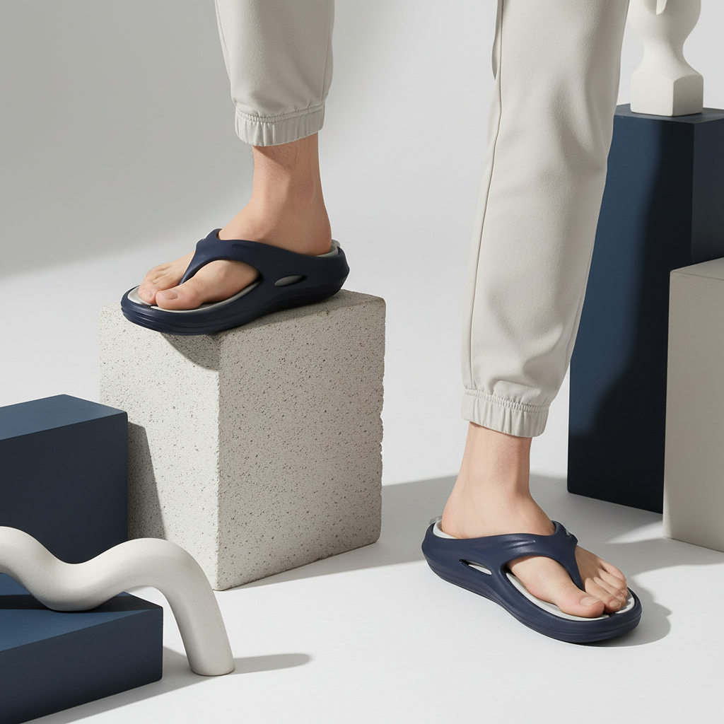 Smoothlite Dual-Tone Slides with Removable Footbed for men in Navy & Light Grey, image 6
