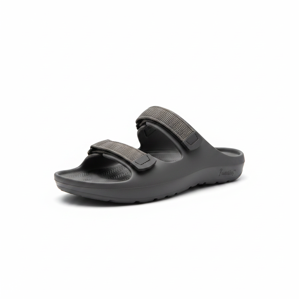 Smoothlite Adjustable Velcro Comfort Slides for men in Dark Grey, image 1