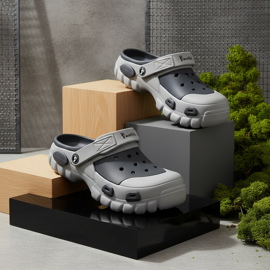 Smoothlite Dual-Tone Chunky Comfort Clogs for men in Dark Grey & Light Grey, image 7