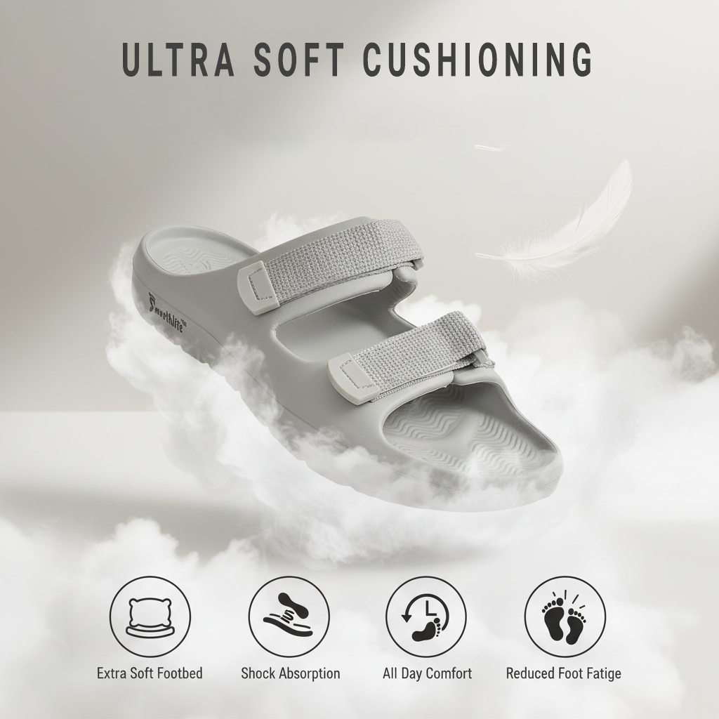 Smoothlite Adjustable Velcro Comfort Slides for men in Light Grey, image 6