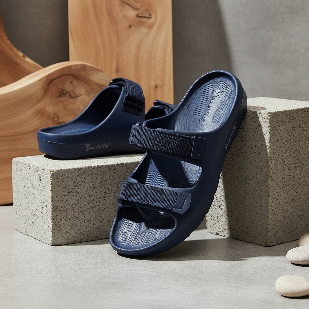 Smoothlite Adjustable Velcro Comfort Slides for men in Navy Blue, image 6