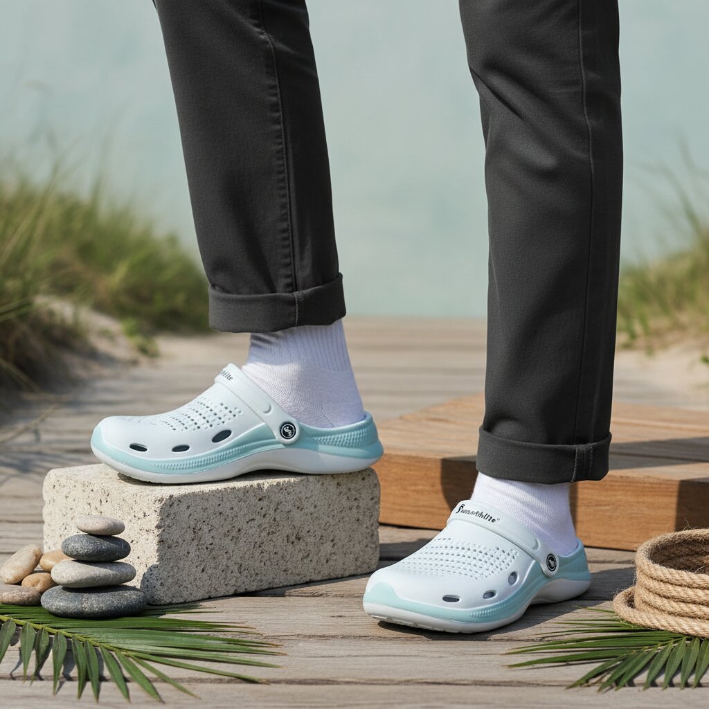 Smoothlite Classic Dual-Tone Painted Clogs for men in White & Blue, image 7