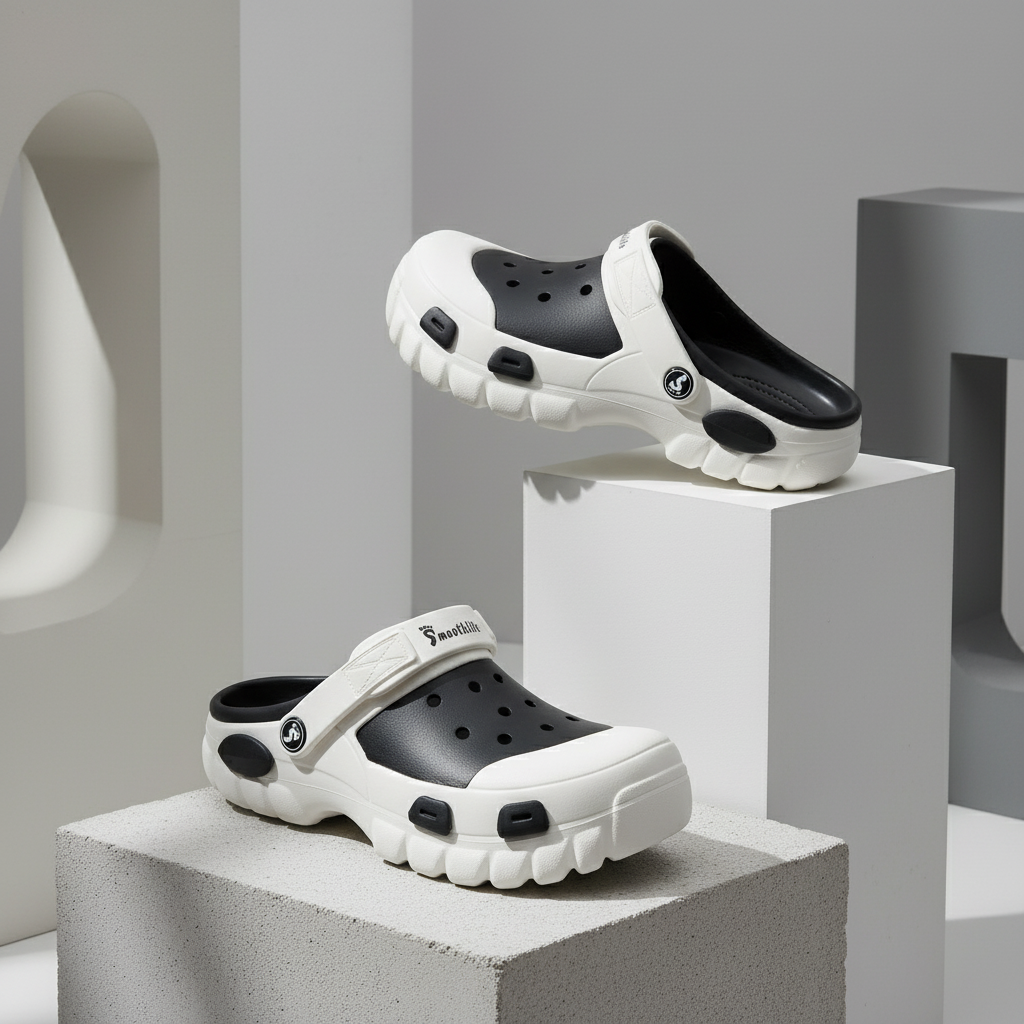 Smoothlite Dual-Tone Chunky Comfort Clogs for men in White & Black, image 7