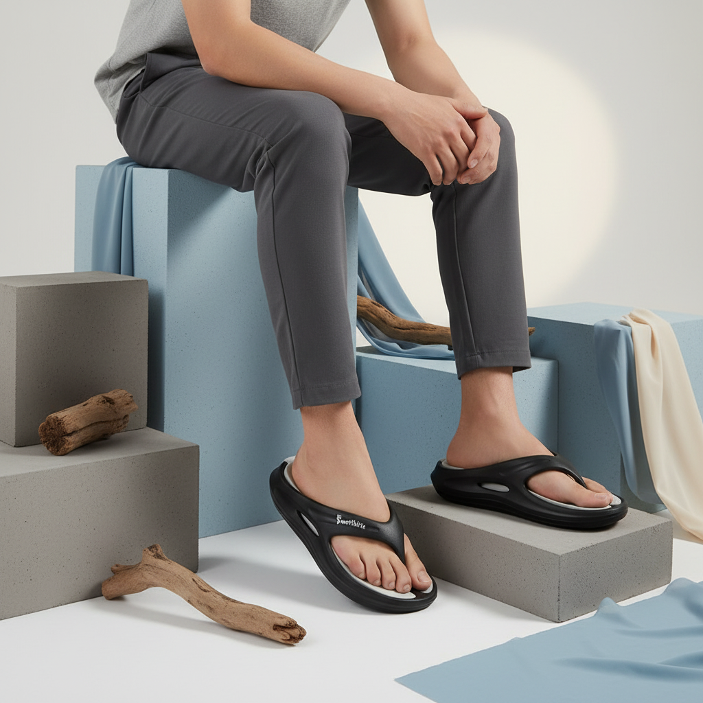 Smoothlite Dual-Tone Slides with Removable Footbed for men in Black & Light Grey, image 7