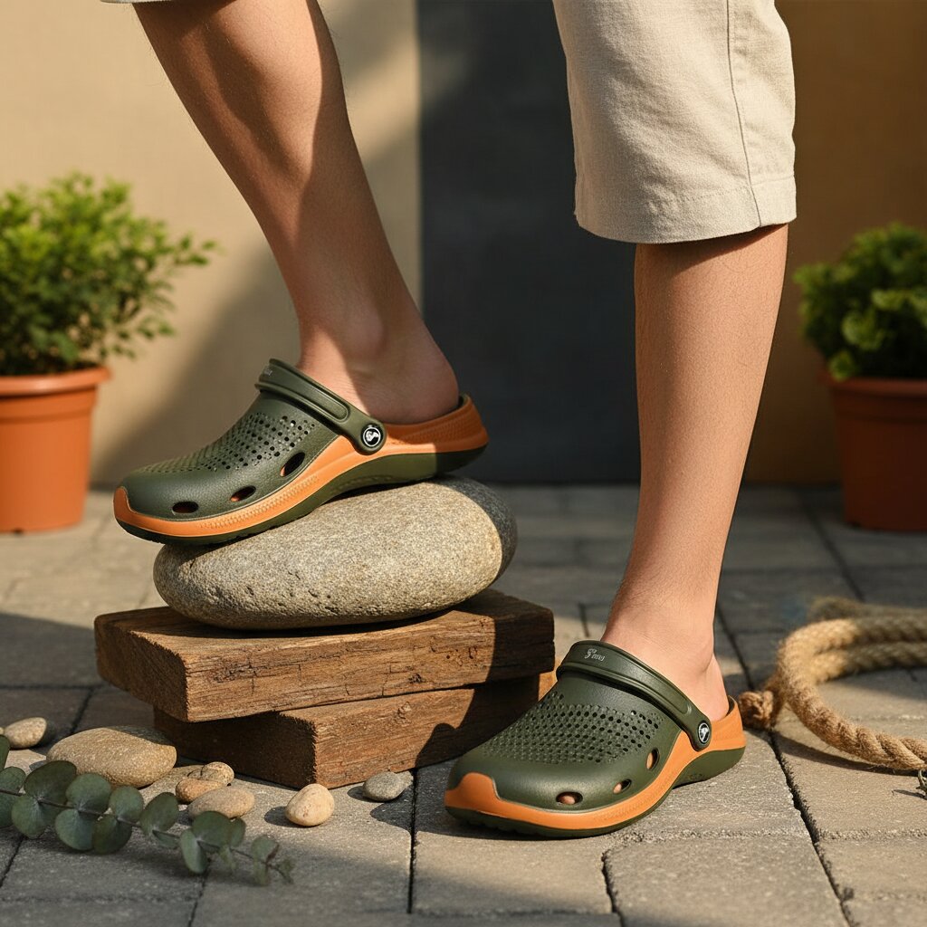 Smoothlite Classic Dual-Tone Painted Clogs for men in Olive & Tan, image 8
