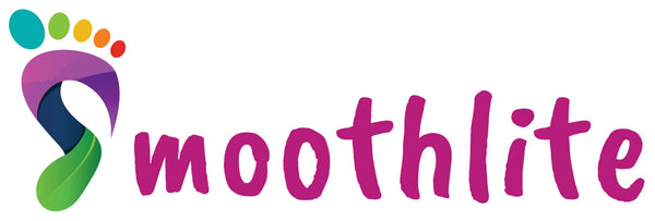 Logo of 'smoothlite' with colorful footprints on a white background